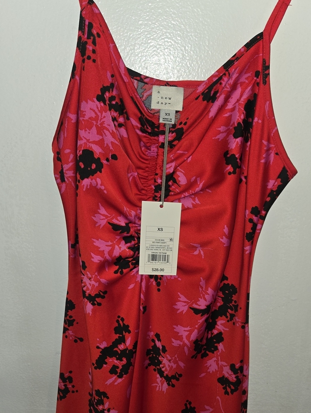 a new day Red Slip Dress with Pink & Black Floral Print